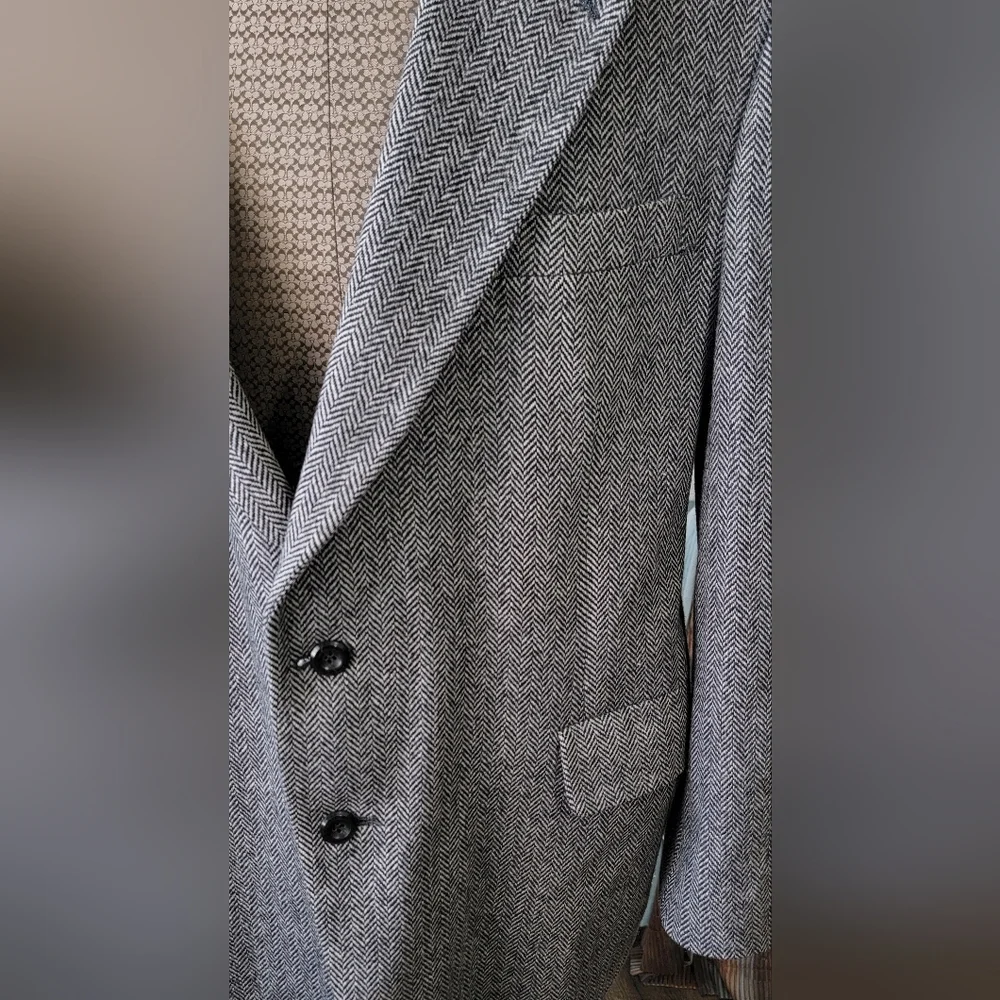 Vintage 80's Blazer Men's 46L Black & White Harringbone 2 Button 100% Pure Wool